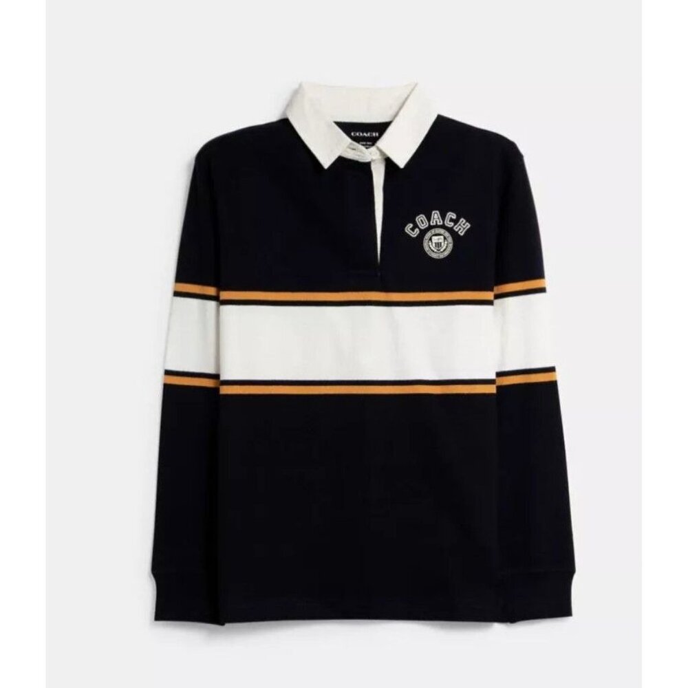 NEW Coach Signature Relaxed Varsity Rugby Polo Shirt in Navy Cotton Size L - Picture 2 of 8